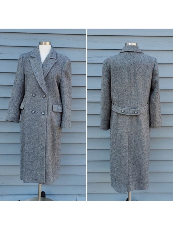 Pendleton Jackets & Blazers - Vintage 80s Pendleton Blue Black Gray Barleycorn Tweed Wool Trench Coat 12